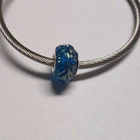 Blue Iridescent Embellished Charm for Pandora Style Bracelet‎ - Picture 1 of 4